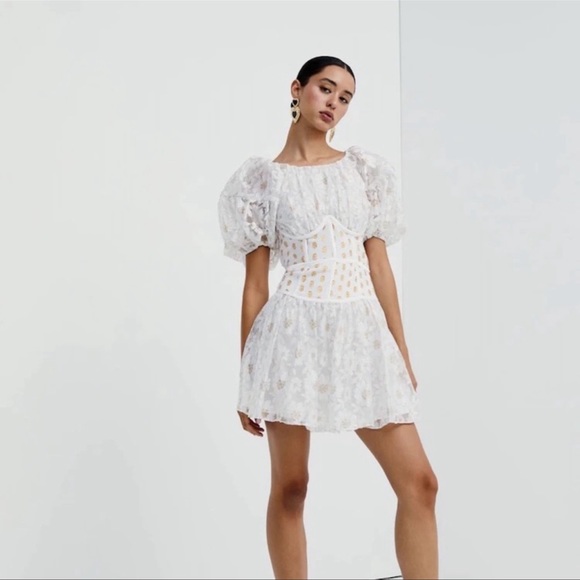 For Love and Lemons Lupita Lace Metallic Corset Bustier Mini Dress NWT Small - Picture 3 of 12